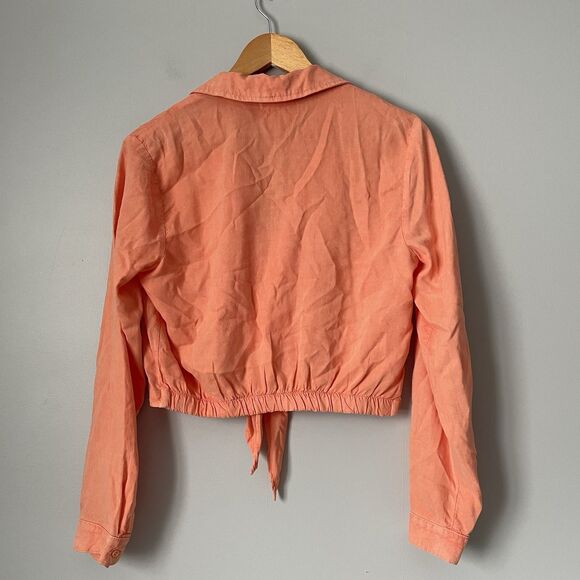 Bella Dahl Crop Button Up Blouse Top Orange Long Sleeve 100% Tencel Womens Small - Picture 2 of 8